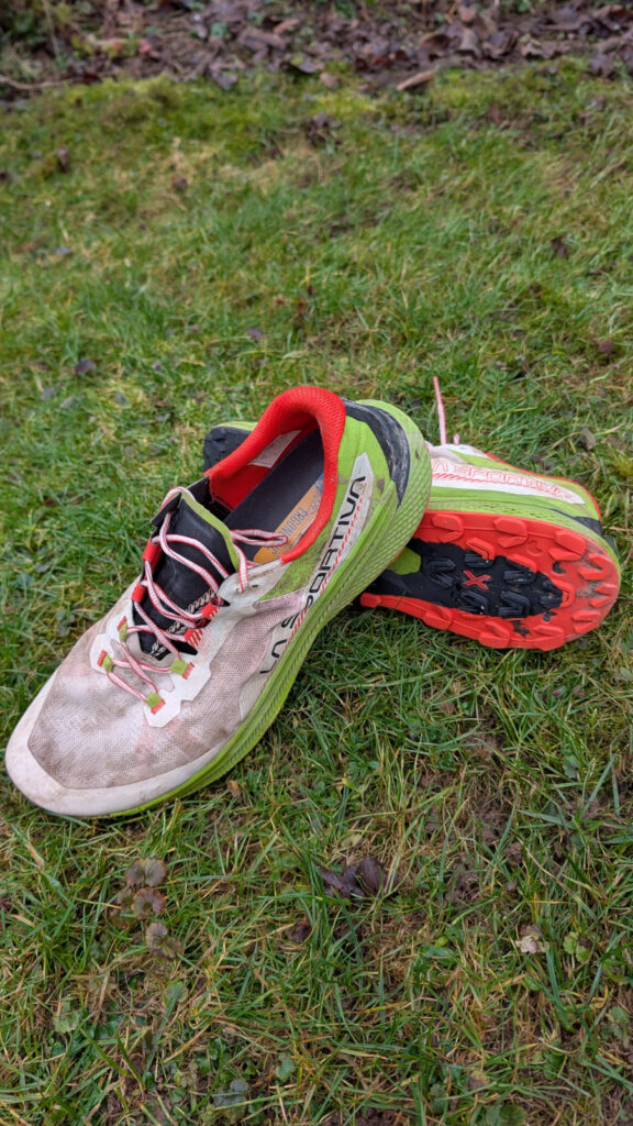 Schrägansicht von oben auf den La Sportiva Prodigio, die den Einstieg und die Ortholite-Einlegesohle zeigt.